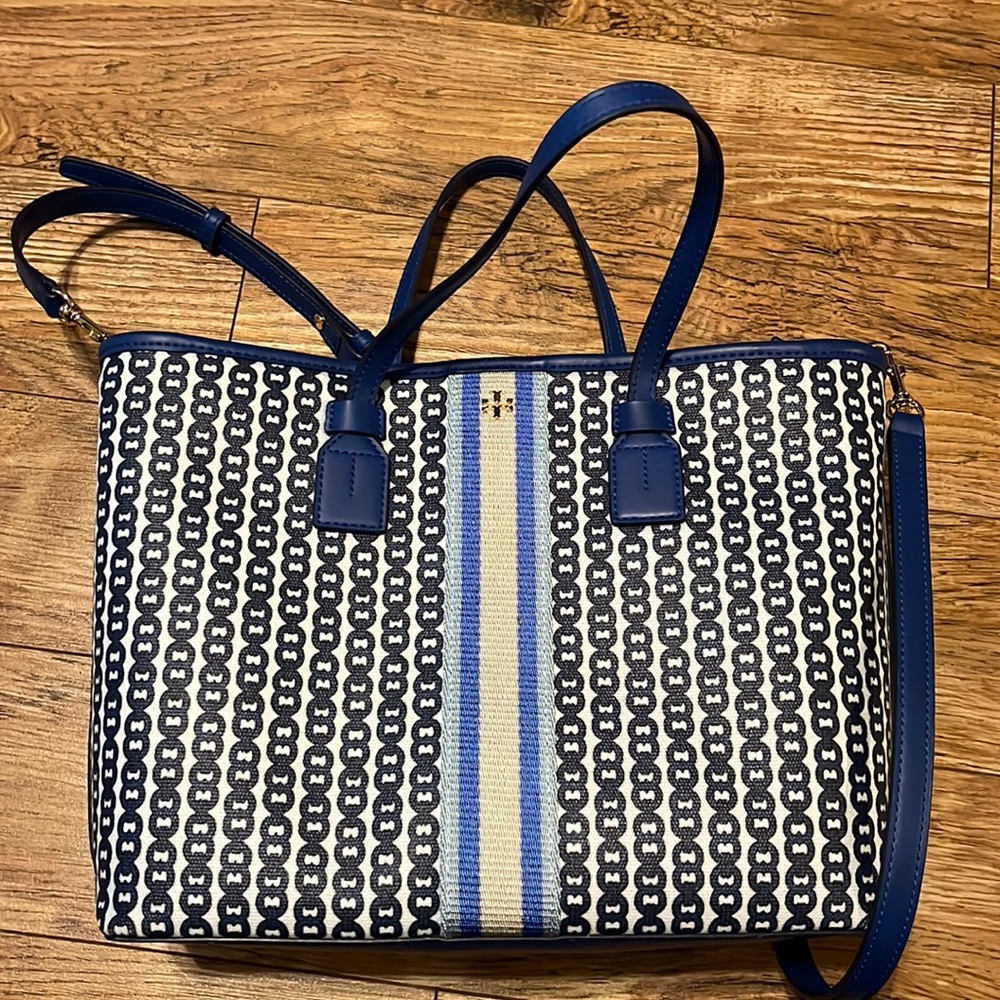 Tory burch blue medium tote bag and matching wallet